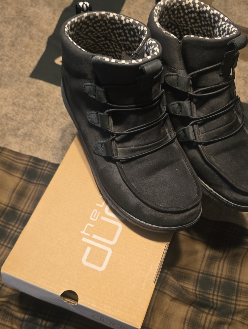 Hey Dude Womens Black Suede Lace-Up Boots 7 Like New With Box